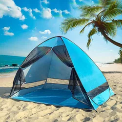 Tente de plage Pop Up à ouverture rapide pour 1 à 2 personnes, anti-buée, protection UV, camping en plein air automatique, pare-soleil portable, rideau en maille