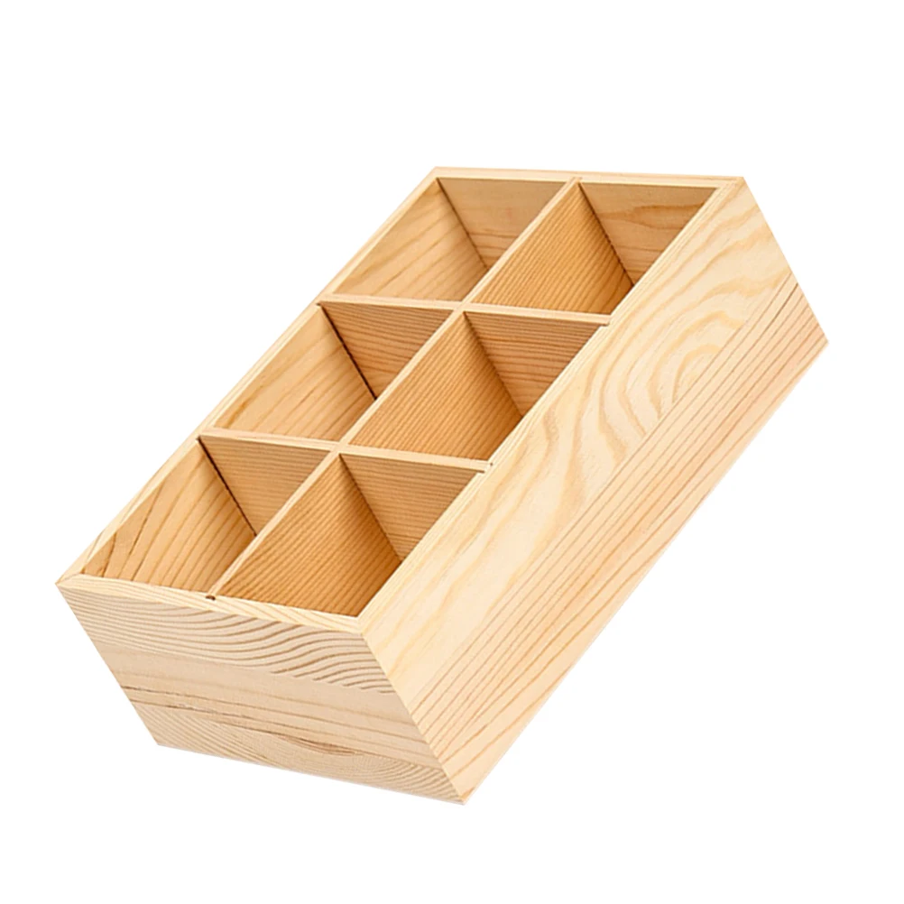 

6-Grid Marker Holder Wood Crayon Boxes Pen Container Desk Accessories Paint Brush Holder Office Storage Box Organizer