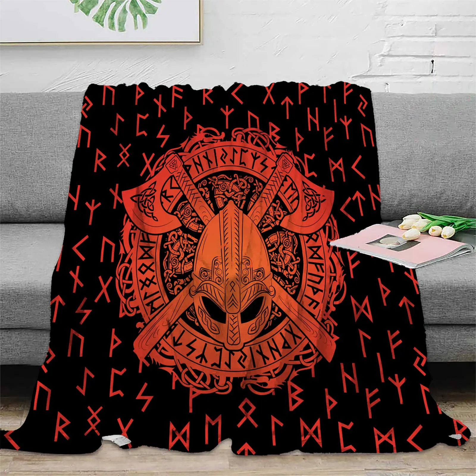 Norse Mythology Viking Blanket Odin Rune Witchcraft Norse Decor Flannel Throw Blankets Lightweight Fluffy Blankets Viking Gifts