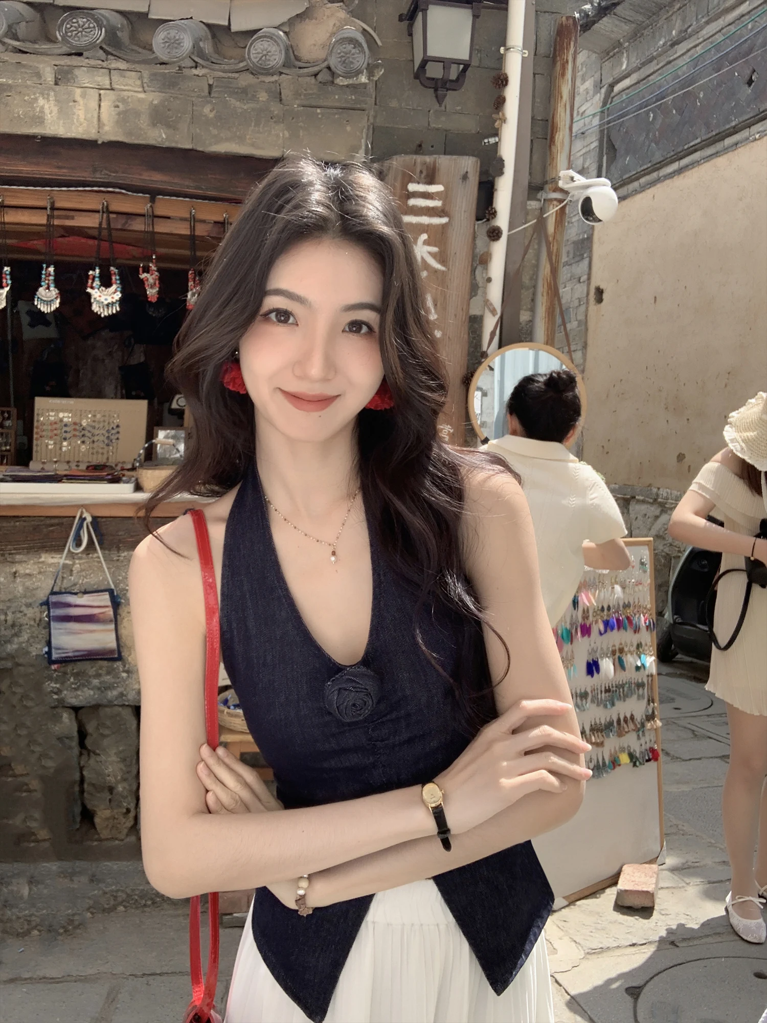 

Женский вязаный топ Mulvan с цветочным принтом и бретелями, дышащий, укороченный, из смесового хлопка и полиэстера, для лета