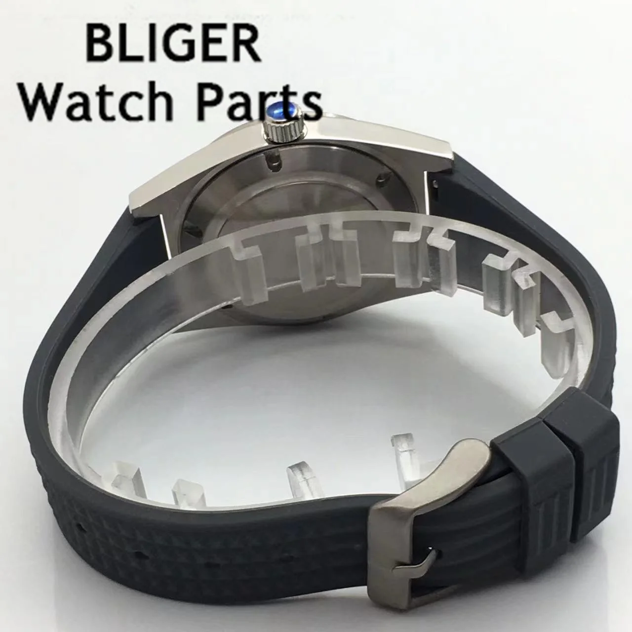 BLIGER 38mm Waterproof NH36 Movement Watch Black White Dial Sapphire Crystal Automatic Men\'s Watch Curved Rubber Strap