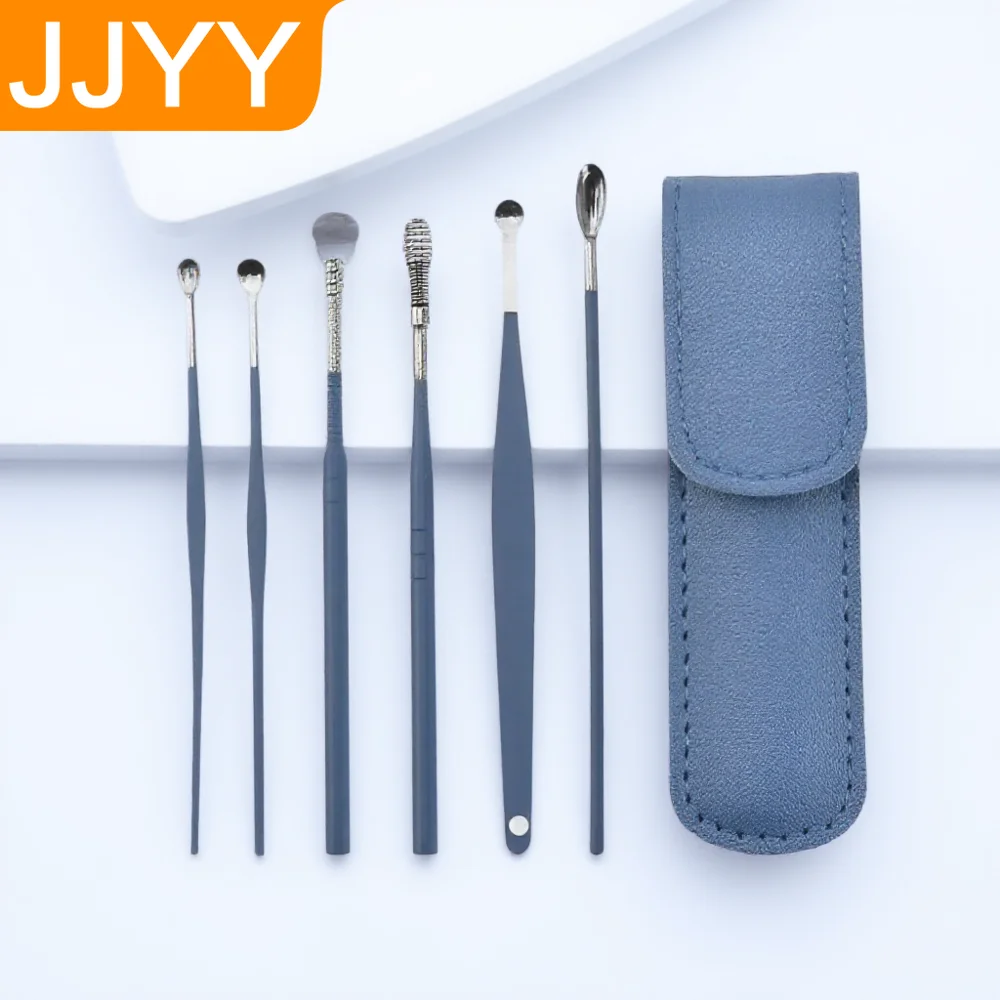 

Portable Reusable Stainless Steel Ear Cleaning Kit 6pcs Set Earwax Removal Tool Spiral Spoon Earpick