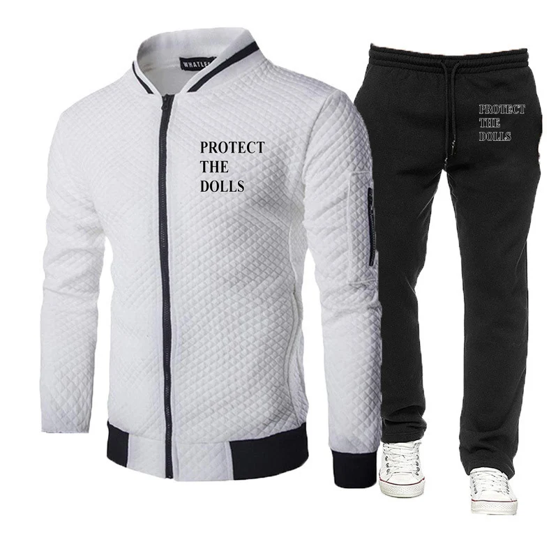 

Protect The Dolls Print 2025 Мужской новый весенне-осенний пуловер на молнии с капюшоном + длинные брюки, спортивный костюм