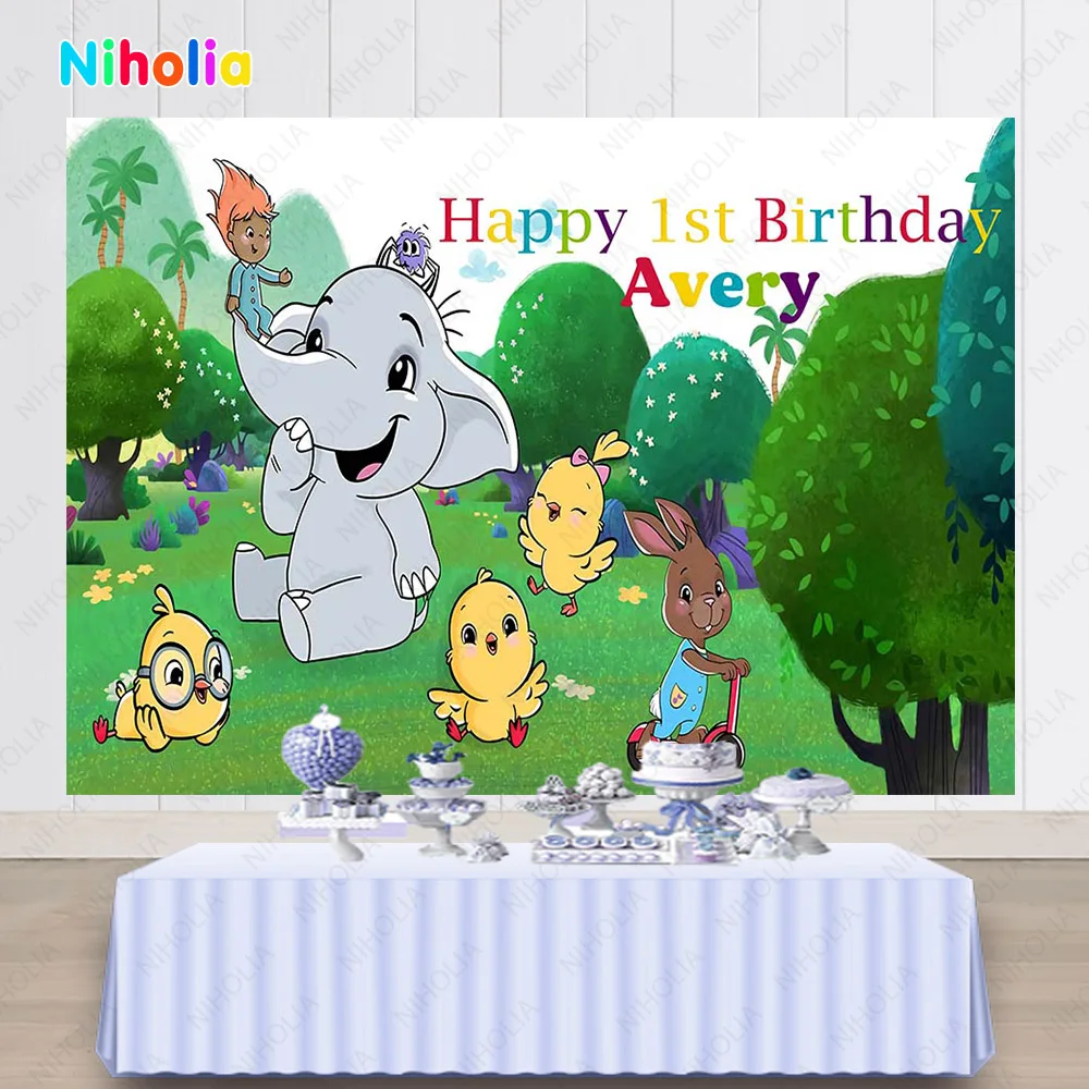 NIHOLIA  Canticos Photography Backdrop Kids Birthday Party Little Chicken Elephant Photo Background Vinyl Decoration Banner