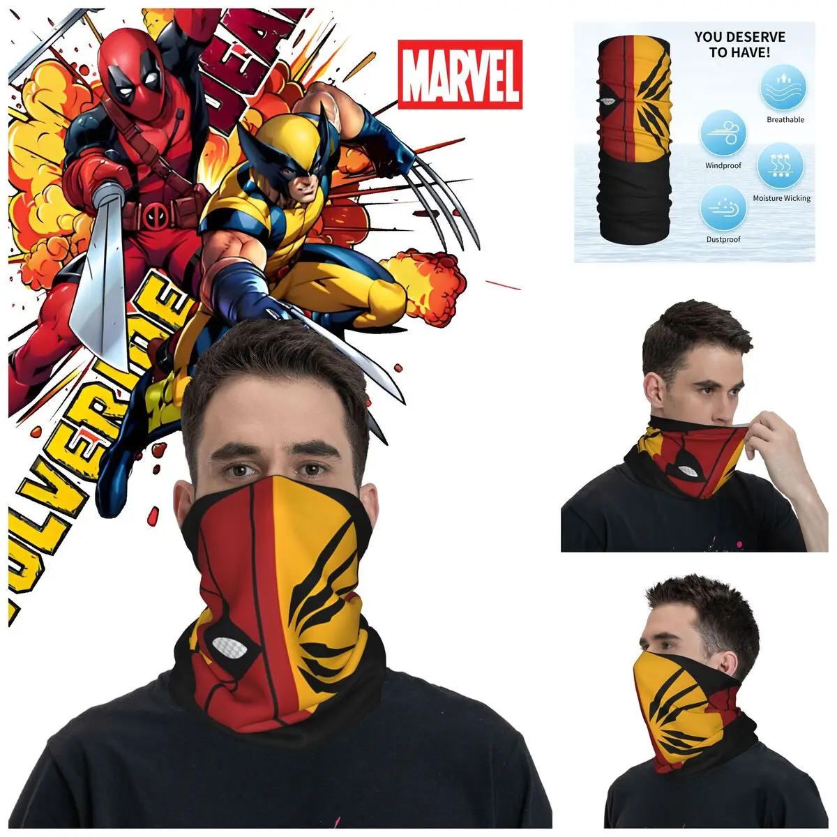 Brand New Logo Bandana Neck Cover Motorcycle Club Deadpool & Wolverine Face Scarf Hiking Unisex Adult Breathable