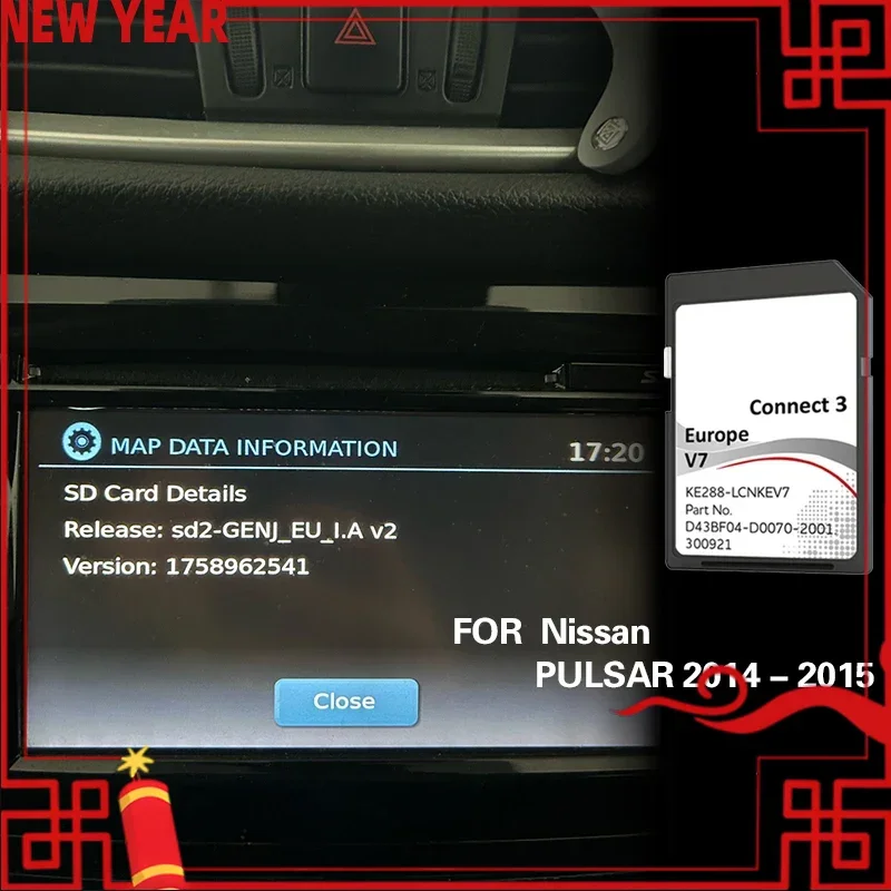 For Nissan PULSAR 2014 2015 Sat Nav Connect3 V7 Ttaly Poland Norway Map GPS Navigation SD Card