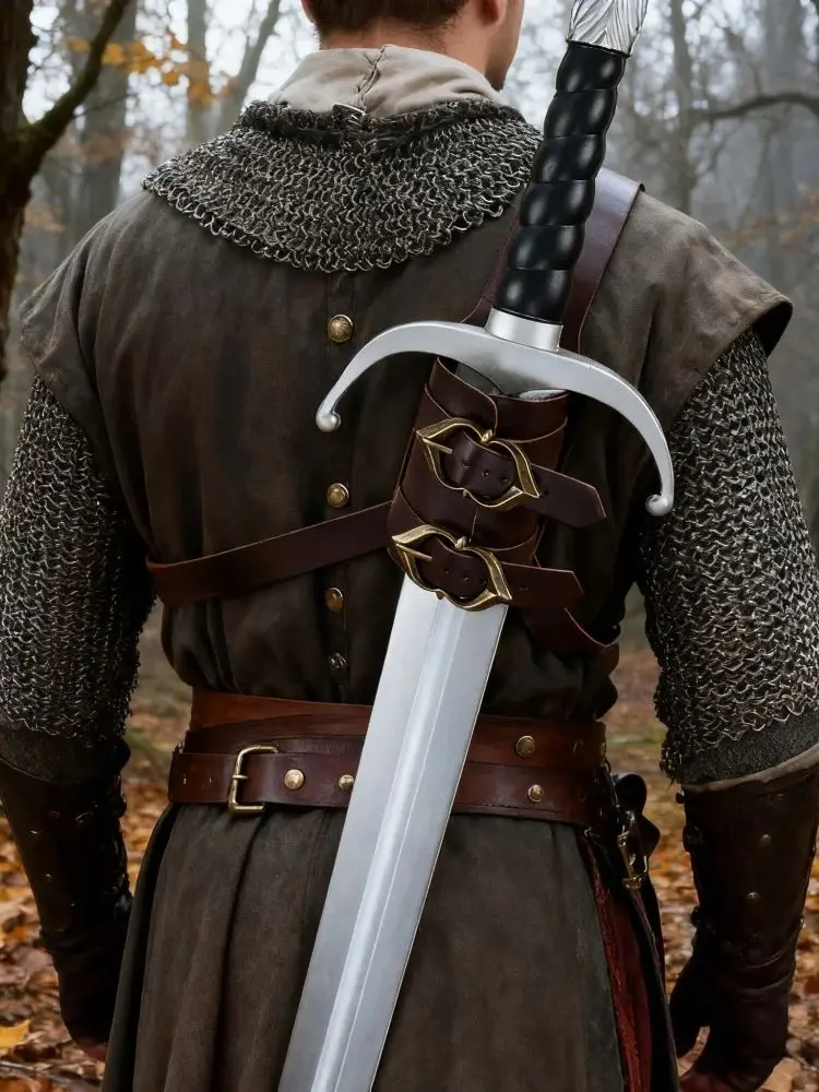 

Средневековые регулируемые кожаные ножны с мечом - коричневая пряжка для ремня из искусственной кожи сзади для ролевых игр, аксессуары