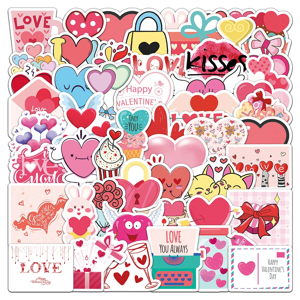 

10/30/50pcs Cute Pink Valentines Day Gift Stickers I Love You Cartoon Decals Notebook Luggage Phone Sticker Decoration Supplies