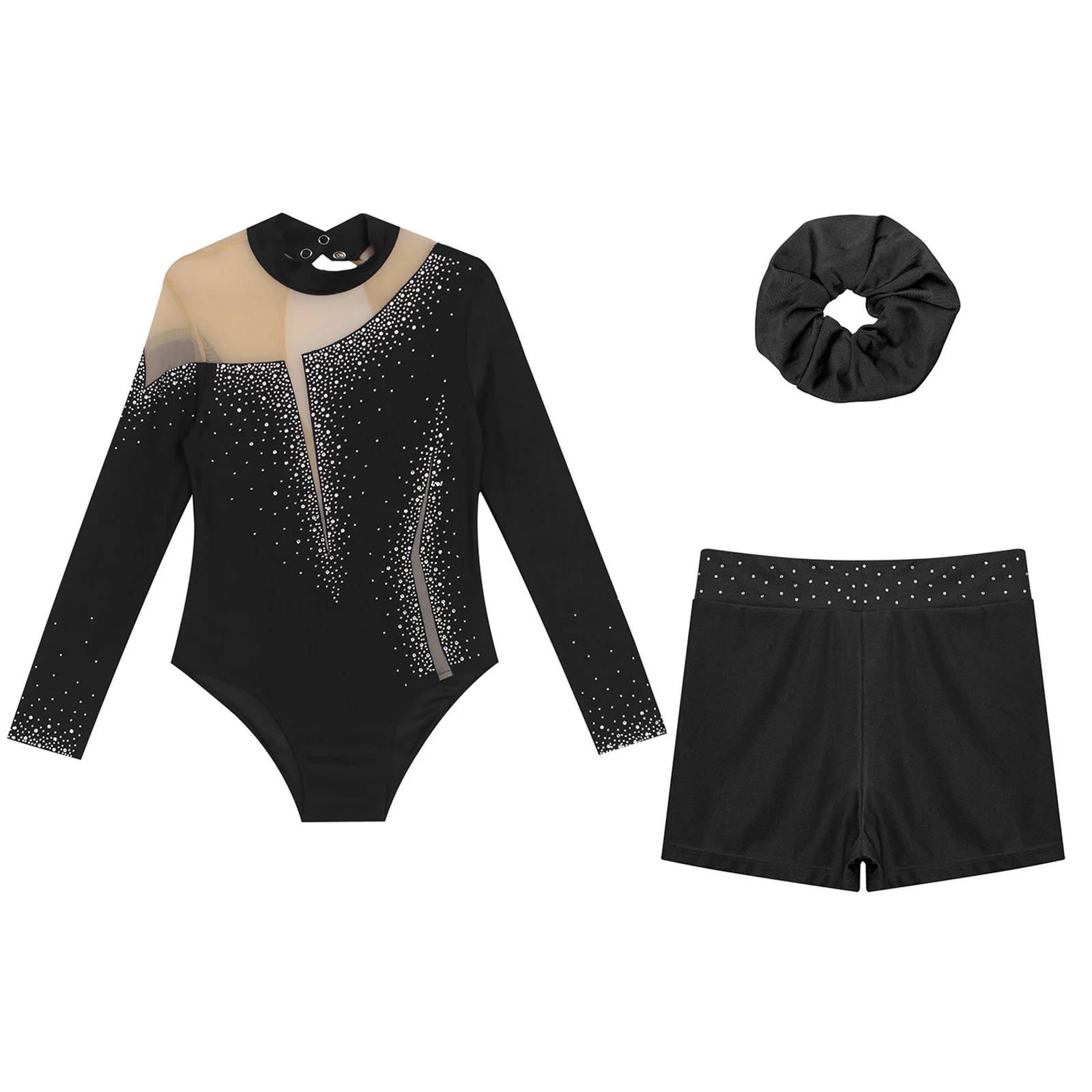 Kids Girls Ballet Dance Leotard With Body Shorts Hair Band Long Sleeve Workout Outfits Gymnastics Jersey Bodysuit Clothes image 3