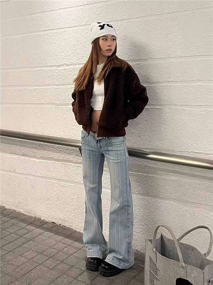 American Retro High Waist Wide Leg Jeans Women Summer Straight Micro Flared Floor Length Tapered  Hoof Bootcut Pants