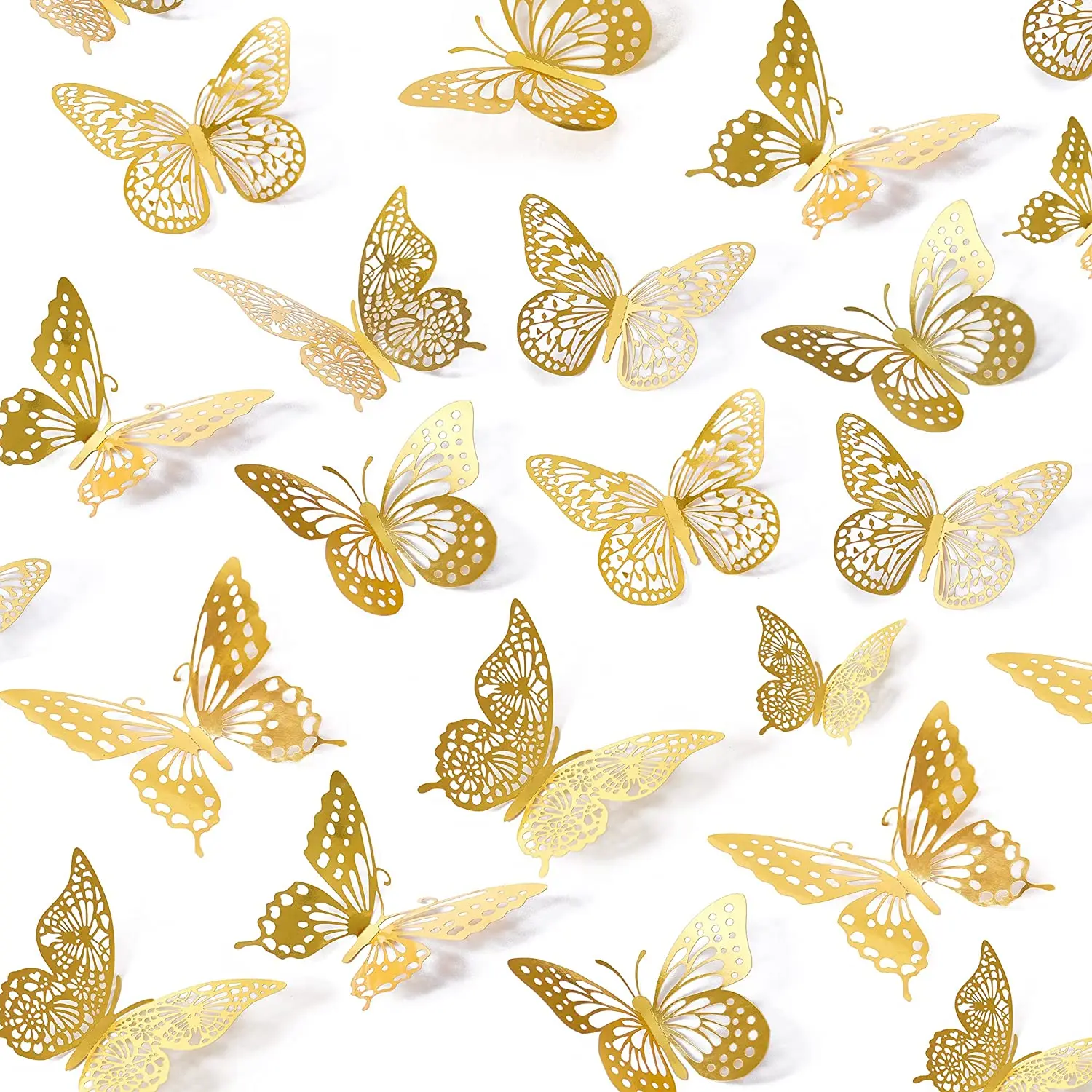 12Pcs 3D Hollow Butterfly Wall Stickers Gold Rose Gold Silver Butterflies Stickers for Wedding Birthday Home Room Decorations