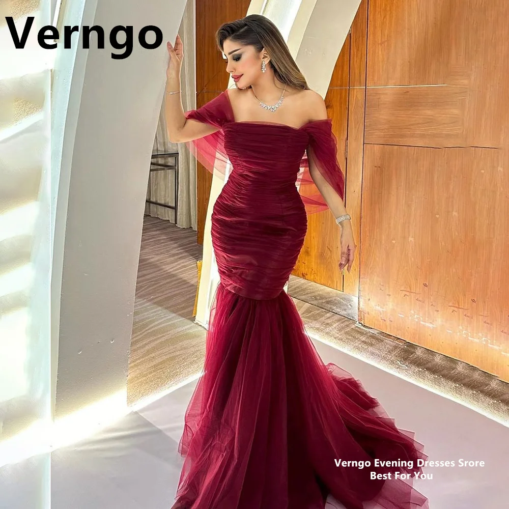 Verngo Wine Red Mermaid Party Dress Off The Shoulder Boat Neck Long Evening Dress Clothing Fitting Wedding Prom Gown Customized