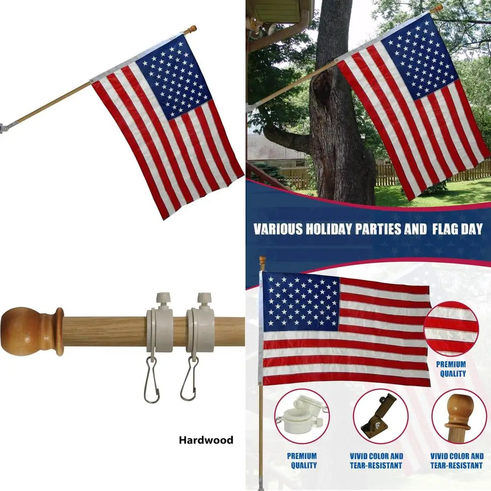 

Durable Nylon US Flag Kit - 5 Feet Solid Hardwood Pole | Premium Outdoor Flag Set with Stitched Stripes and Embroidered Stars