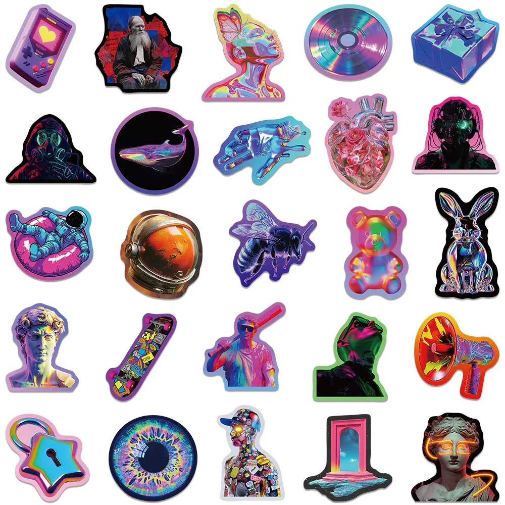 50pcs Cool Cartoon Punk Aesthetic Laser Holographic Stickers Waterproof Graffiti For Luggage Laptop Phone Skateboard Vinyl Decal