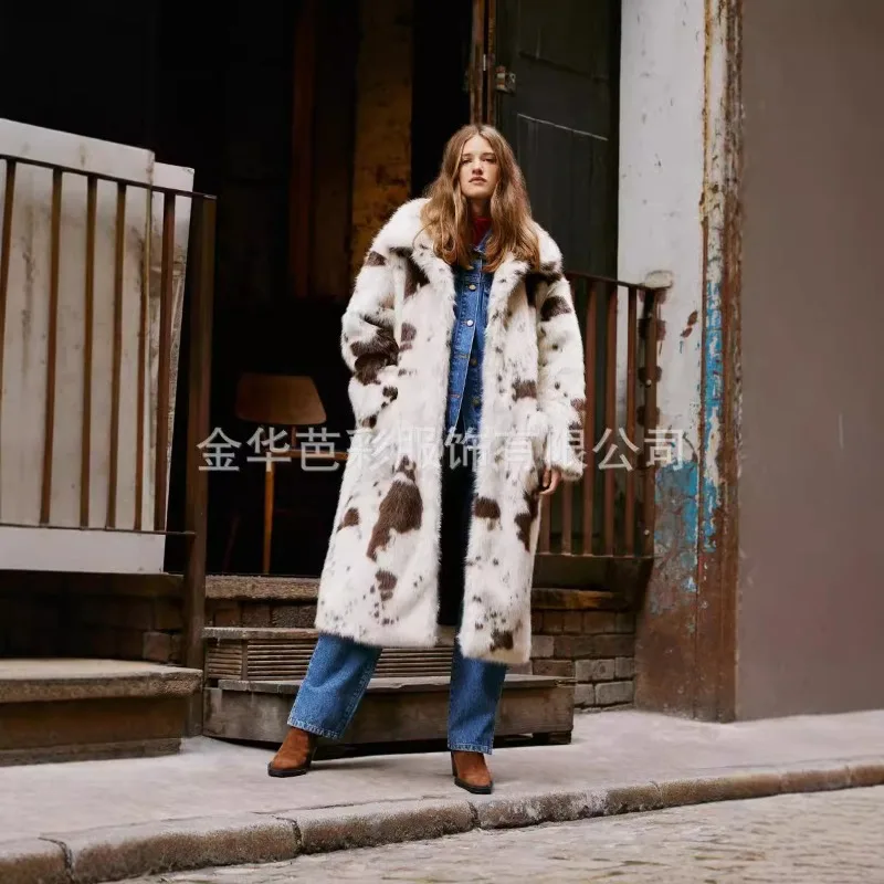 Female Autumn Winter Tops Coat Faux Fur Cow Pattern Retro Simple Loose Comfortable Leisure New Senior Soft Minority Versatile