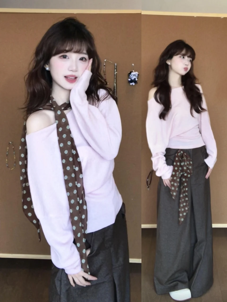 

Chic Korean Sle Thin Long Sve One oulder T-irt Women's Early Autumn Ele Beautiful Base irt Top Sweet Loose Fit...