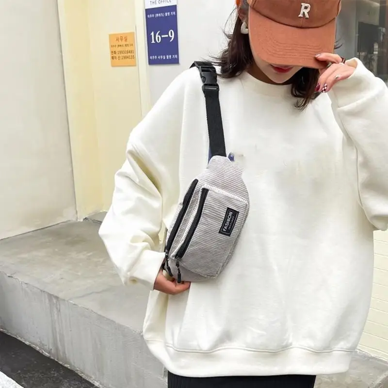 

63HC Fanny Pack Corduroy Waist Bag Zippered Chest Bags Sling Travel Fashion Phone for Girls Women Ladies