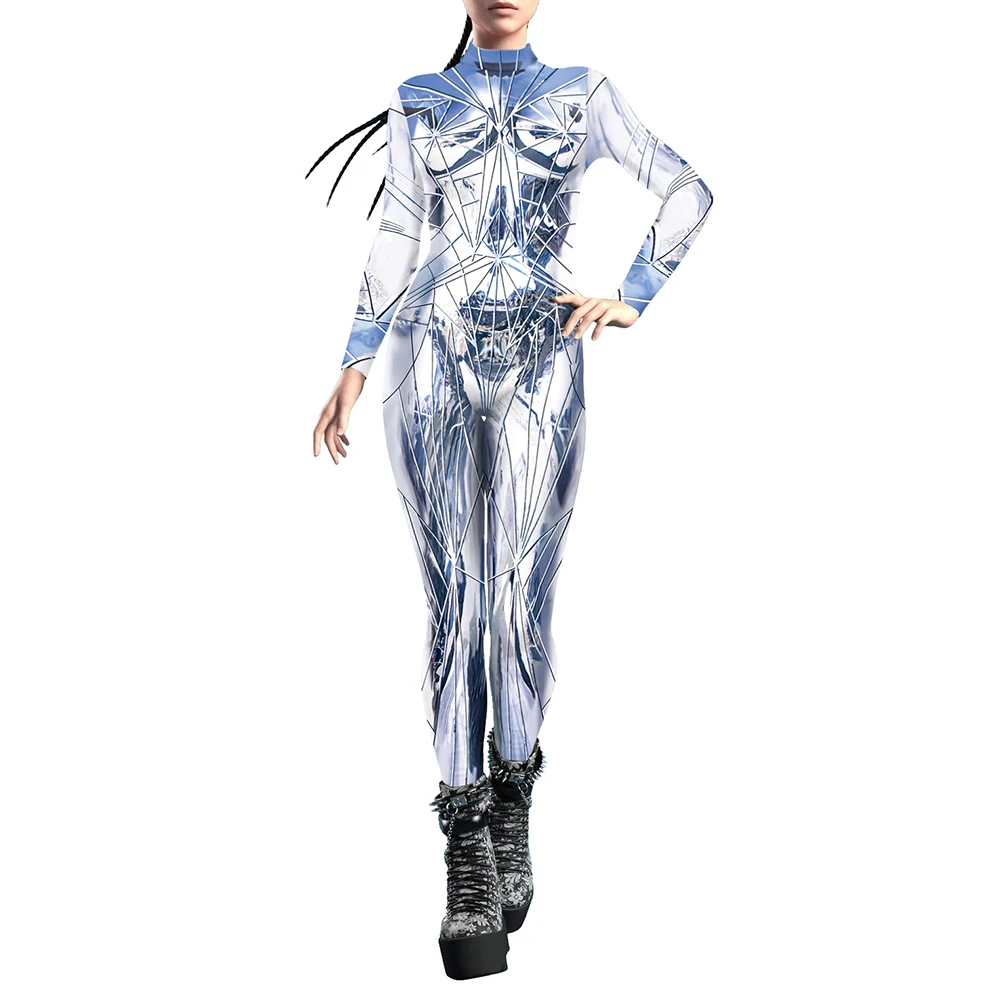 Kostuumfeest Weerspiegelt Cosplay Kostuum Vrouwen Halloween 3d Geprint Party Jumpsuits Vakantie Zentai Bodysuits Vrouwelijke Elastische Outfit