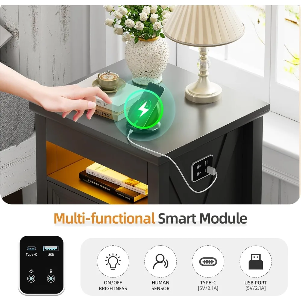 "منضدة تخزين آمنة في 3 ألوان مع إضاءة LED قابلة للتعديل ومنفذ شحن USB"