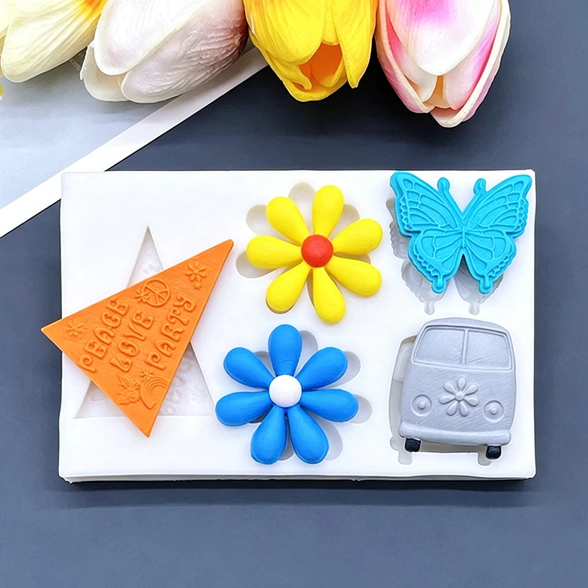 Peace Design Regenbogen-Gänseblümchen Silikon-Backform Cupcake-Backform Fondant-Kuchendekorationswerkzeuge – Detail 12