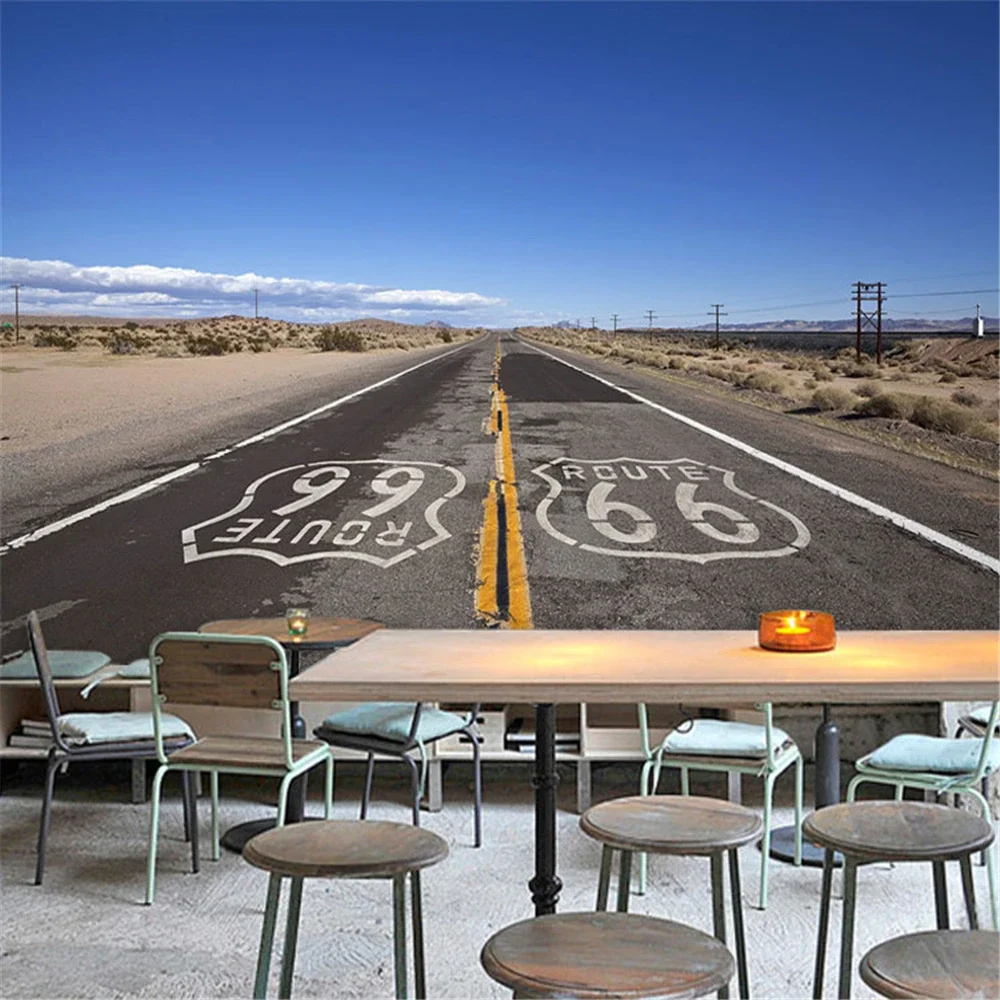 Custom American Highway 66 landscape background wallpaper bar restaurant coffee shop wallpaper gym space mural home improvement
