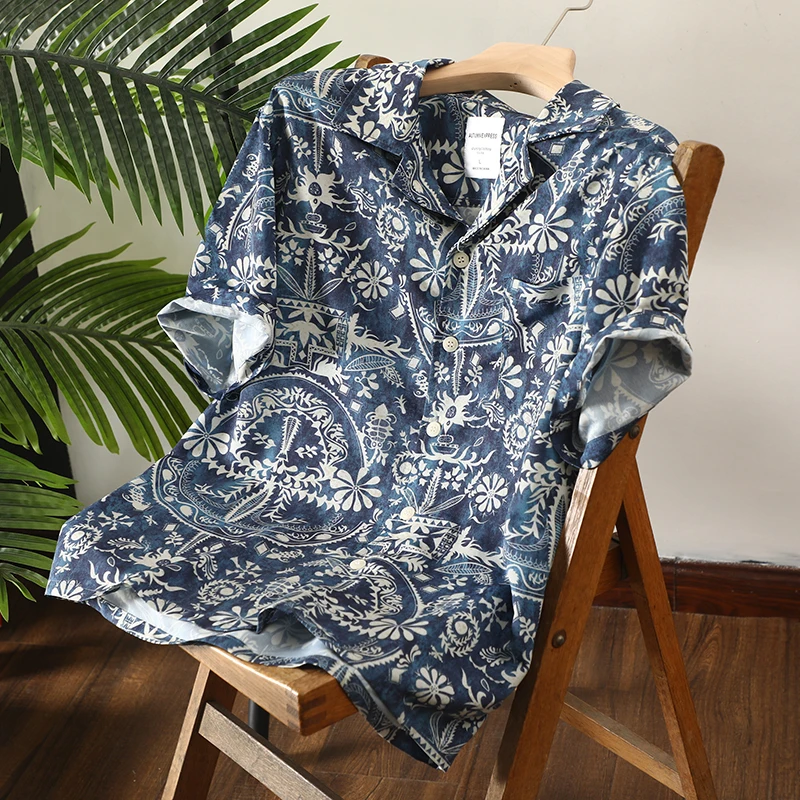 

Bohemian Style Cuban Collar Loose Fit Short Sleeve Men's Fashion Shirt Summer New Arrival Floral Pattern Youth Popular Standa...
