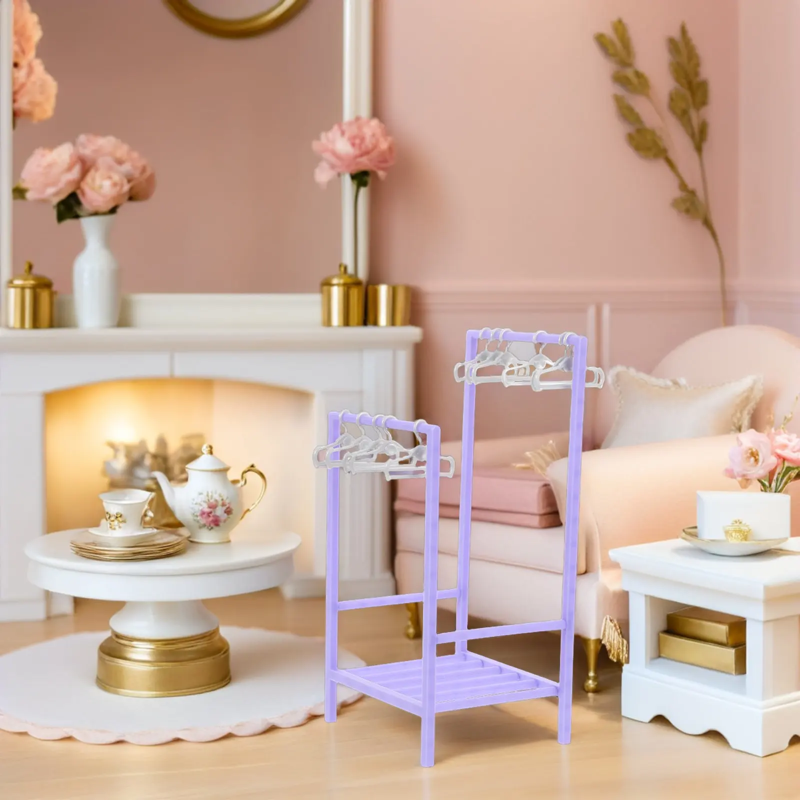 

1Set Miniature Apparel Hangers Realistic Design Small Coat Hanger for Dollhouse Wardrobe Organization Purple 30Cm Closet Display