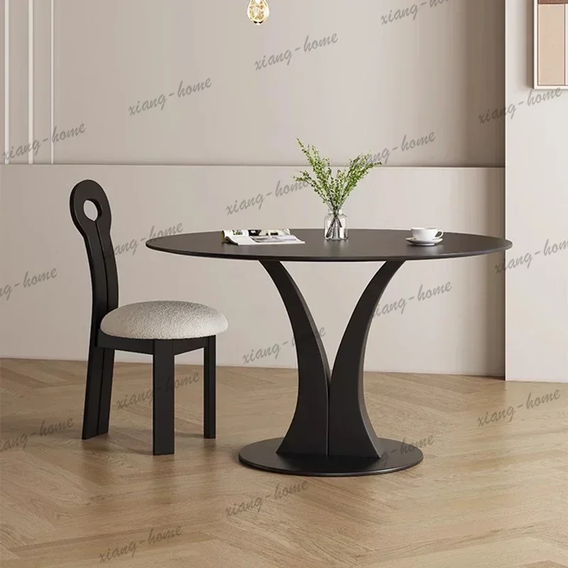 LJY Nordic Rock Plate Dining Tables Black Minimalism Creativity Design Round Table Kitchen Dining Room Furnitur Mesas Redondas F