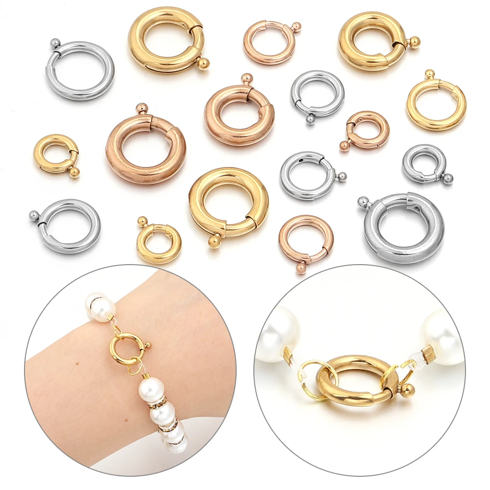 2 uds. De cierres de resorte de acero inoxidable, ganchos de cierre de anillo redondo, conectores de hebilla para hacer joyería DIY, accesorios para collar y pulsera