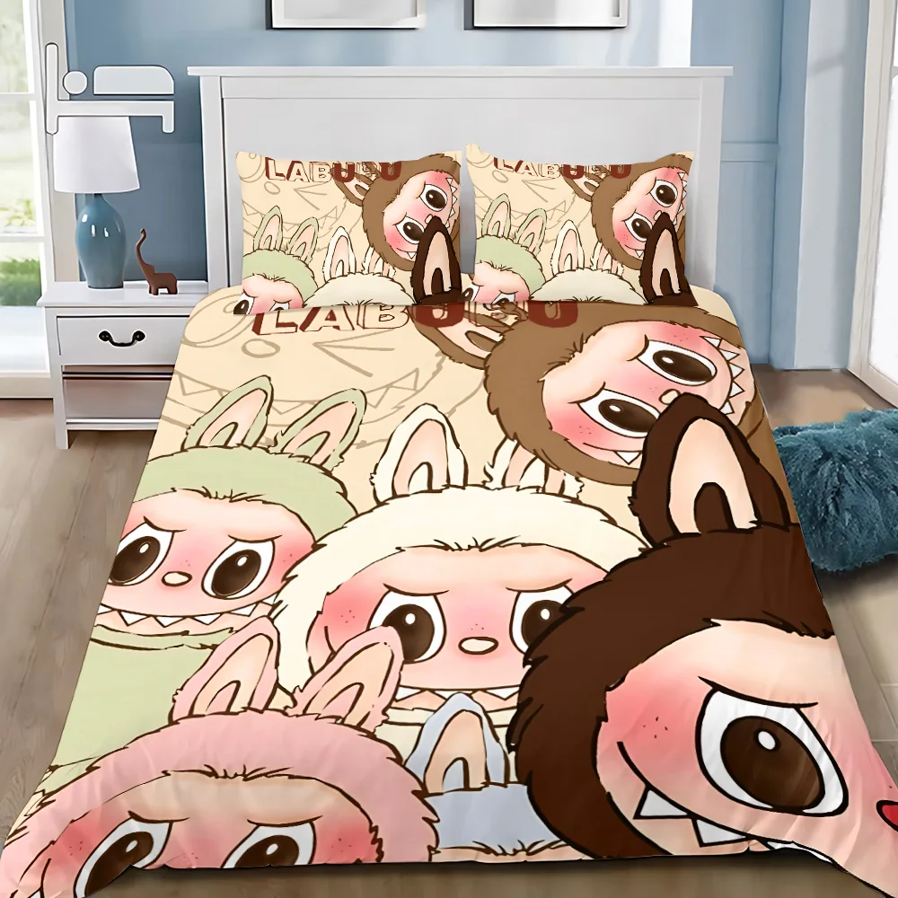 Cute Cartoon LABUBU Duvet Cover Pillowcase Bedding Set Adult Boy Girl Bedroom Decoration Children Gift Single Double Large Size