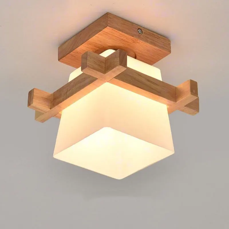 

American Minimalist Chandelier Creative Solid Wood Glass Lamp Corridor Entrance Hall Lamps Balcony Staircase LED Lights Fixtures