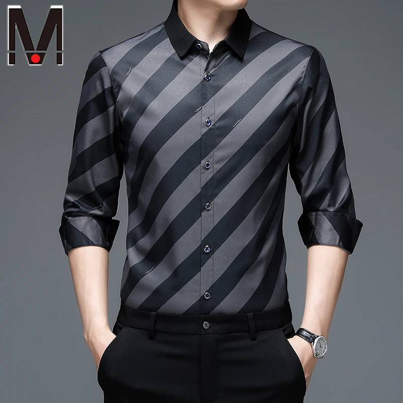 

New Men's Casual Printed Long Sleeved Lapel Shirt for Spring and Autumn Fashion Comfortable Wrinkle Free Top Without Ironing