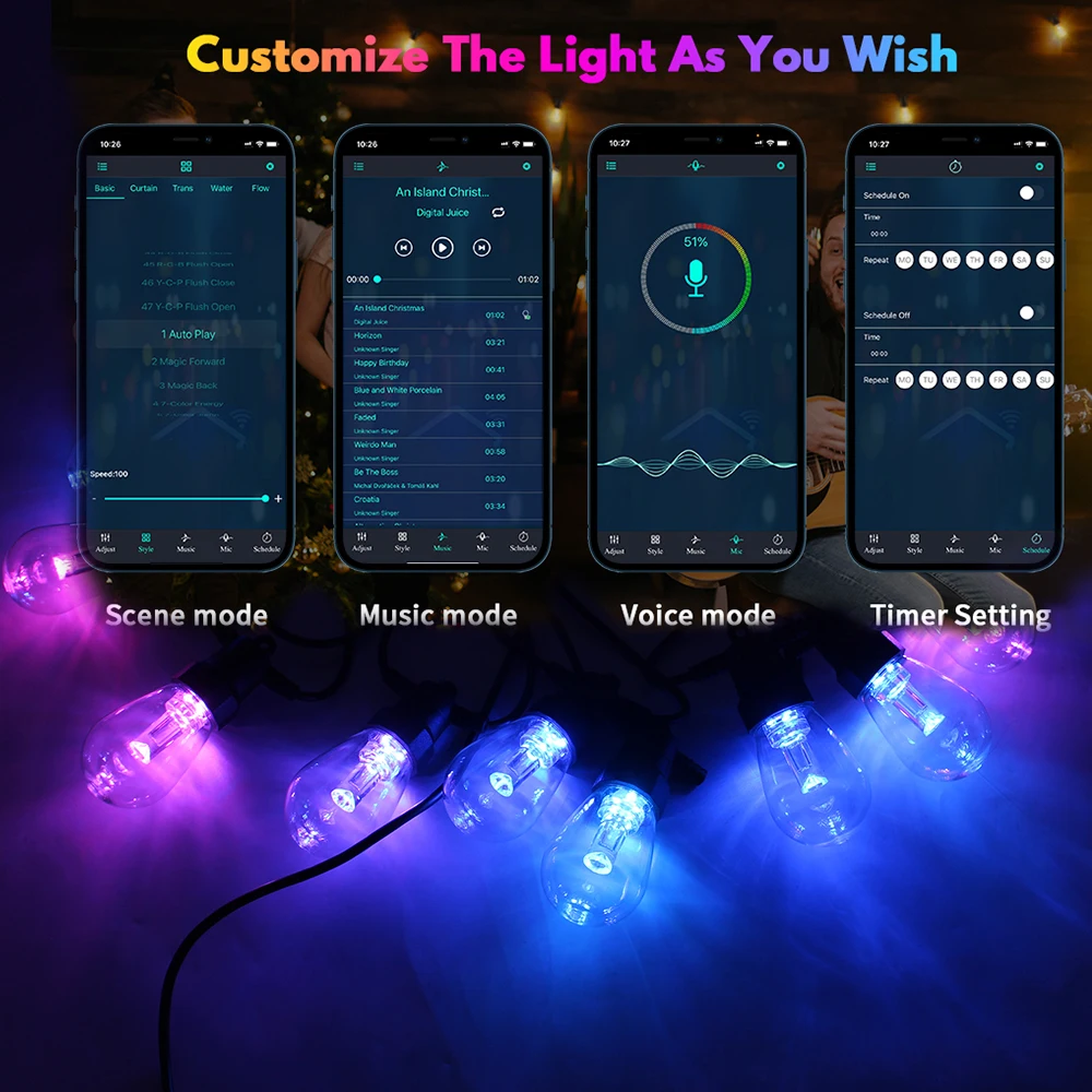 S14 led string light APP control Magic color multiple variations holiday Christmas lights outdoor party waterproof