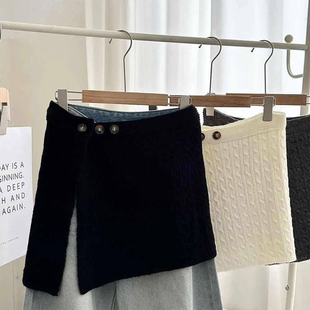 Jeans Pants Decor Y2K Streetwear Mini Skirt Harajuku High Waist Knitted Skirt Apron Butt Curtain Autumn Winter