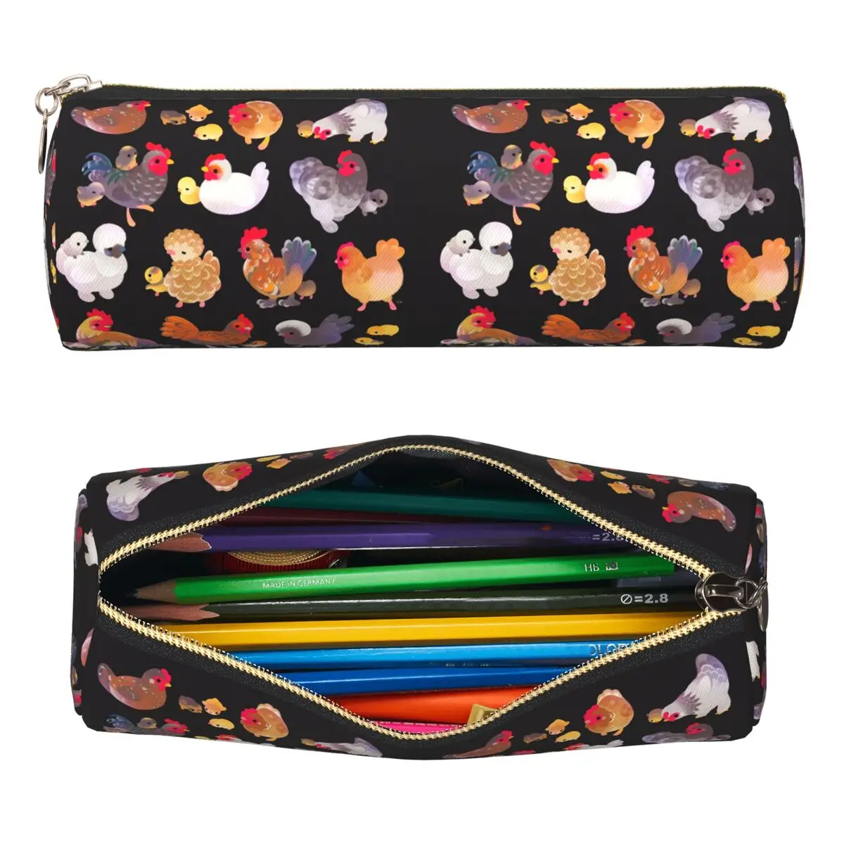 Chicken And Chick – dunkle Federmäppchen, Stifthalter, zylindrische Stiftbox, Bleistifttasche für Jungen, Mädchen, Schule