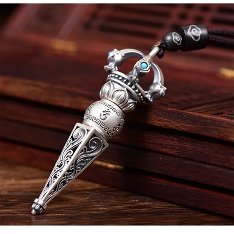 Six-character Truth Vajra Pestle Pendant For Men Jewelry Retro  Pestle Rope Necklace Male Amulet Blessing Neck Accessories