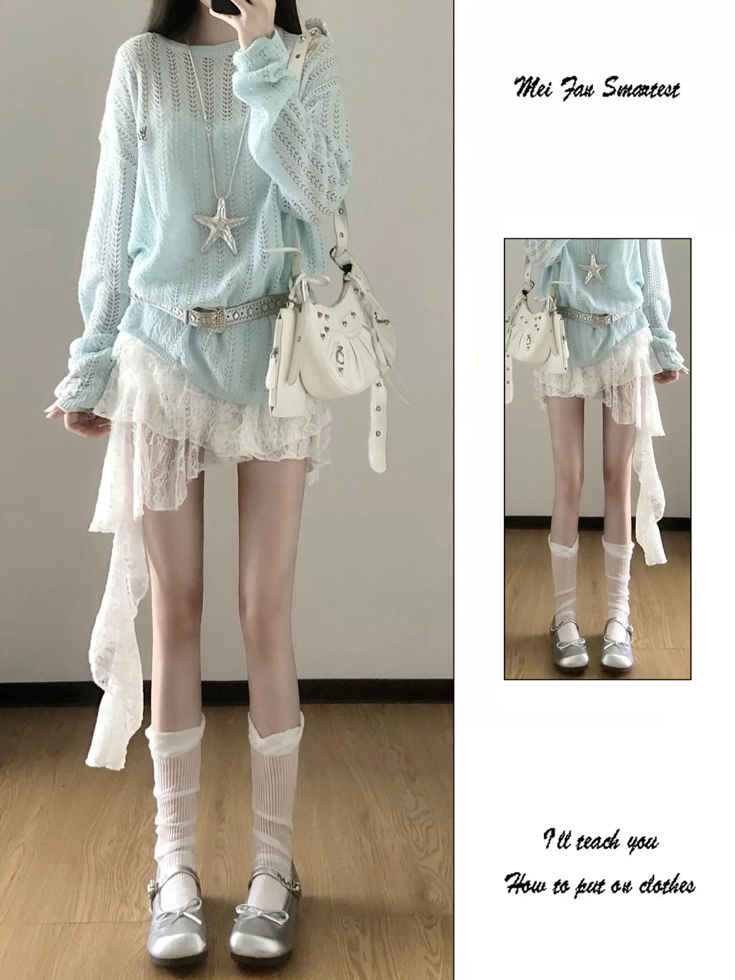 Unique Beautiful Lace A-Line  Skirt Women's Spring Autumn Holiday Style Uneven Mesh Half-length Skirts Korean Style Commute