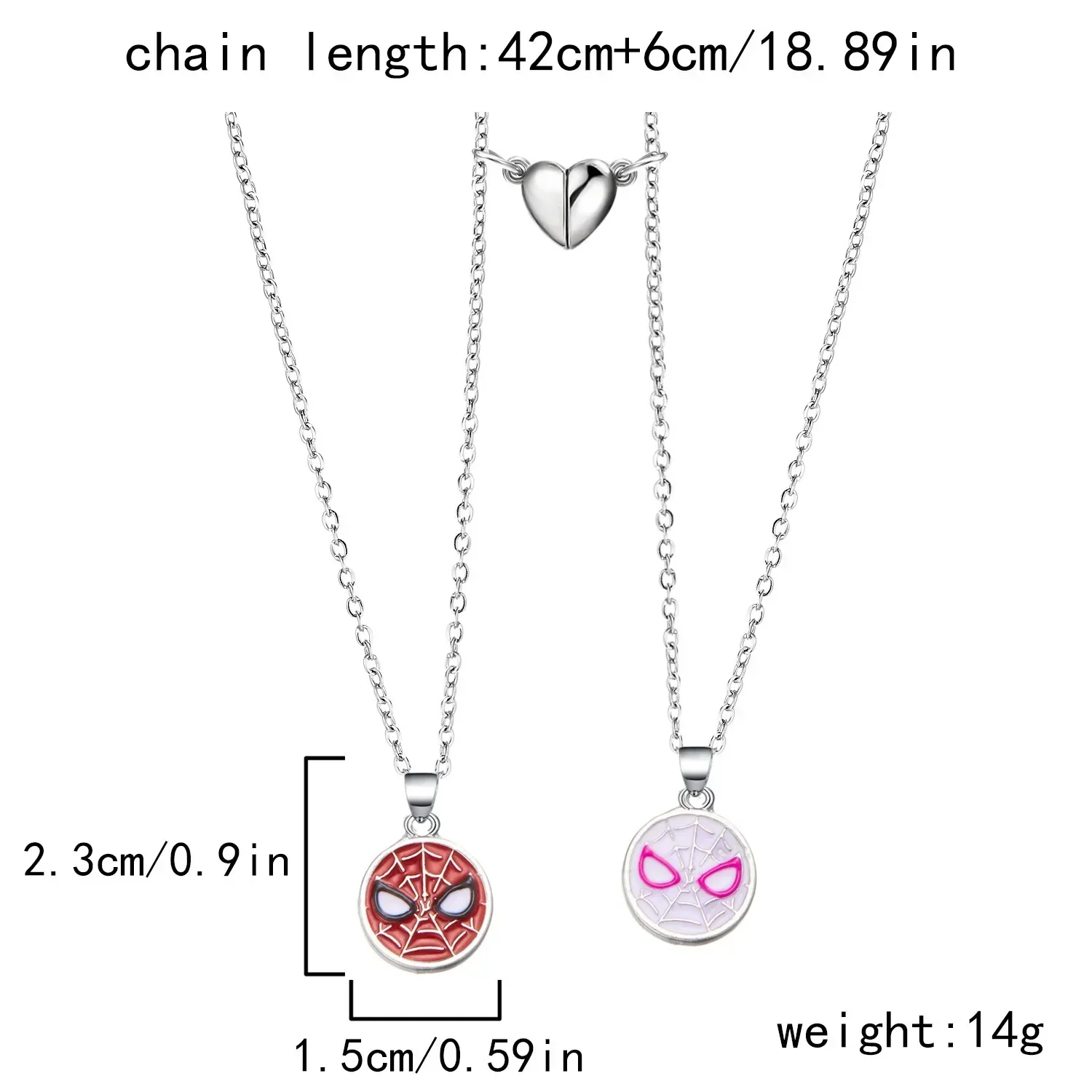 Collar de Spider Man de Disney, personaje de dibujos animados de Anime, colgante magnético en forma de corazón para niño y niña, joyería para regalos para niños