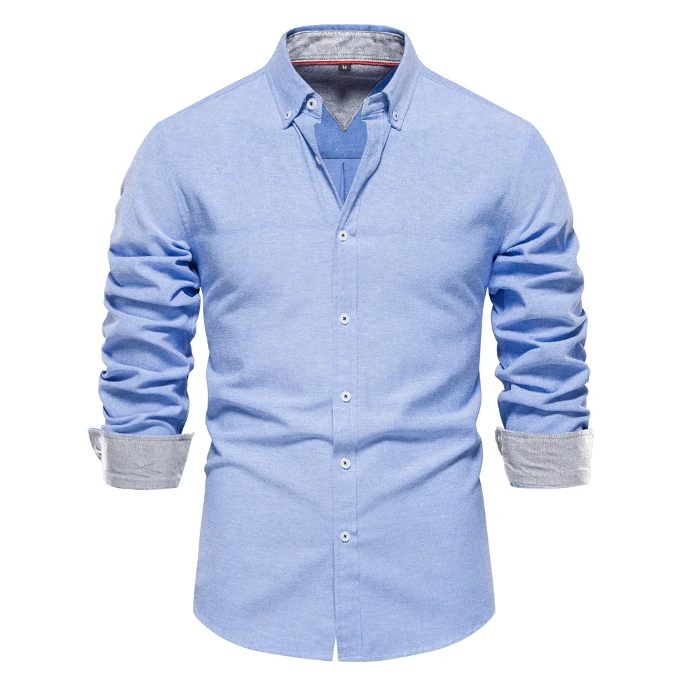 Nuova camicia Oxford da uomo in cotone autunnale a maniche lunghe abbottonata camicie Casual da uomo per affari sociali