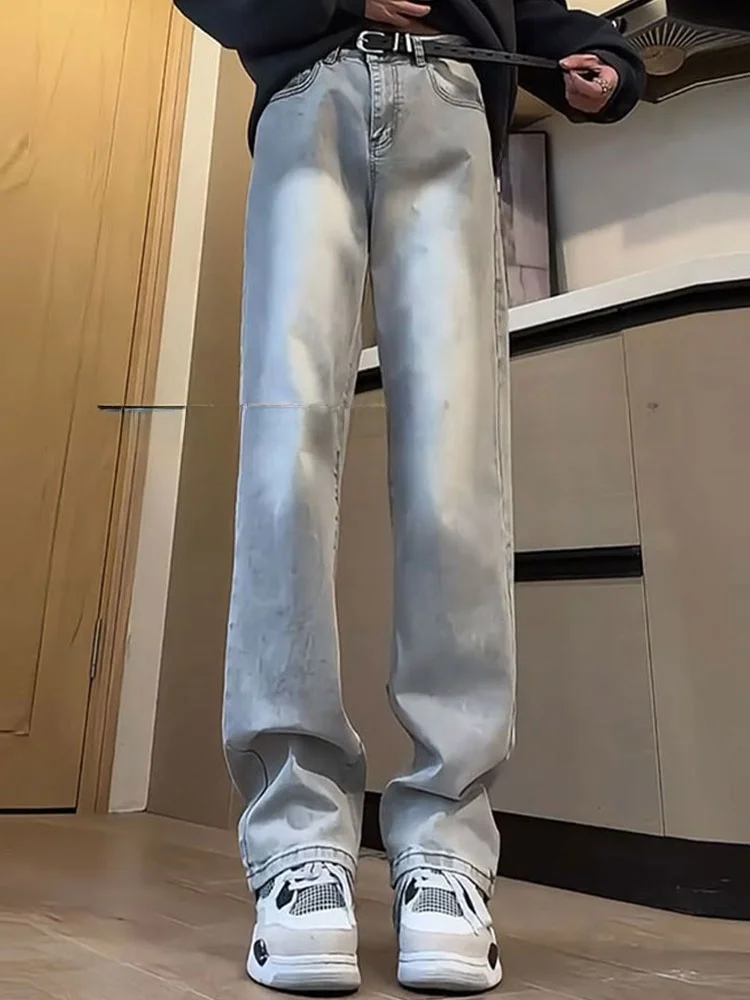 

Мужские винтажные свободные прямые джинсы American Sle с завышенной талией, повседневная одежда, весенние модные прочные джинсовые брюки High Street