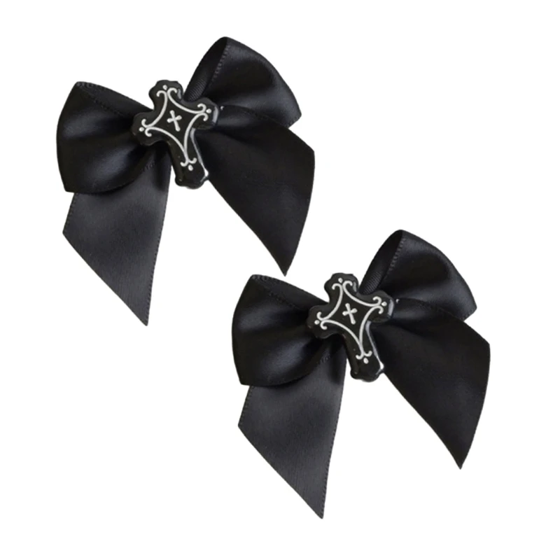 50JB 2 PCS Gothic Sweet Girly Dark Bow Hair Clip Bow Ribbon Y2K-style Bow Bunches Accessories Sweet Balletcore