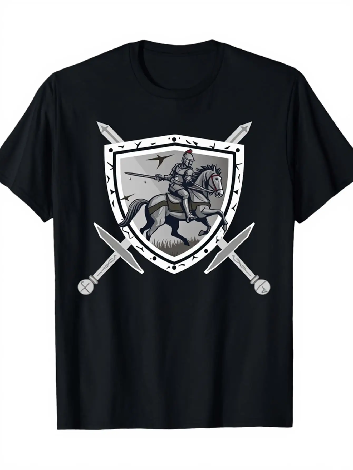 

Medieval Knight Shield & Sword Graphic T-Shirt 100% Cotton O-Neck Short Sleeve Summer Casual Mens T-shirt Streetwear