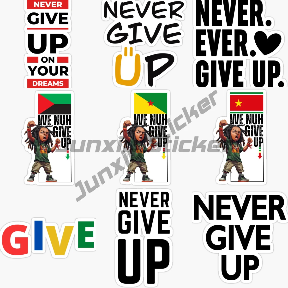

WE NUH GIVE UP NEVER GIVE UP Creative Off-road Car Stickers Luggage Helmet Skateboard Bike Motorcycle Vinyl Self-adhesive Decal