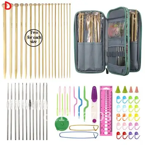 Bamboo Knitting Needles Set 36pcs Mix 2.0mm to 10.0mm 25cm 35cm Straight Single Point Yarn Weave Knitting Needles Hook Kit