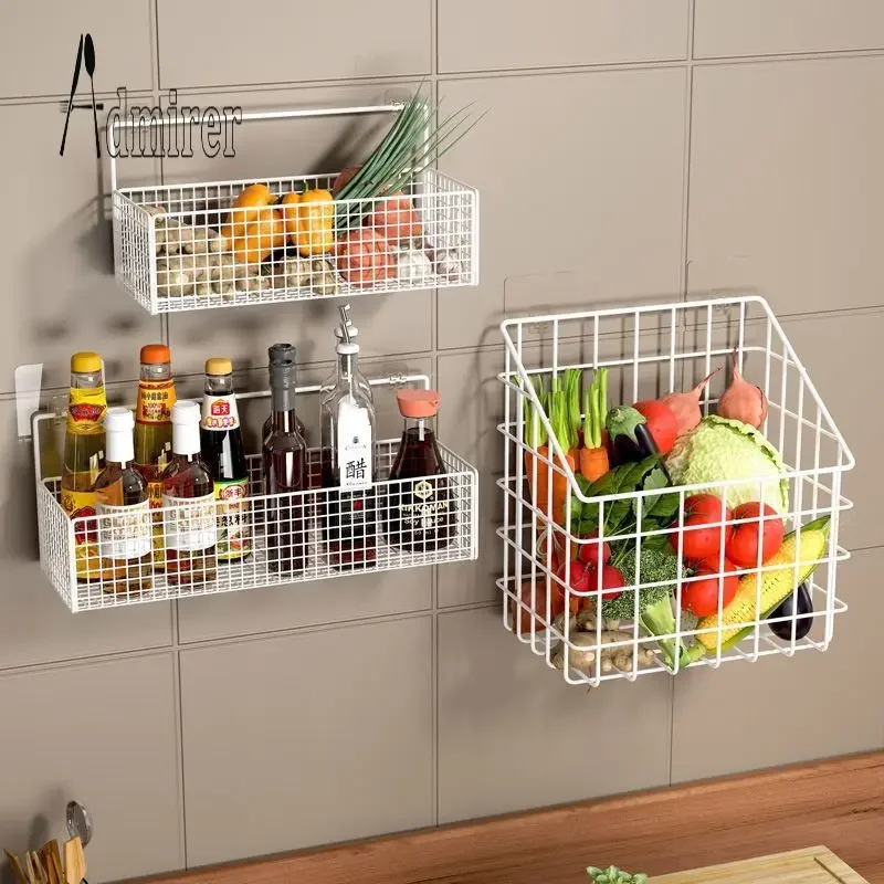 Kitchen Storage Rack Onion Ginger Garlic Storage Wall Hanging Fruits and Vegetables Wall Basket Free of Drilling