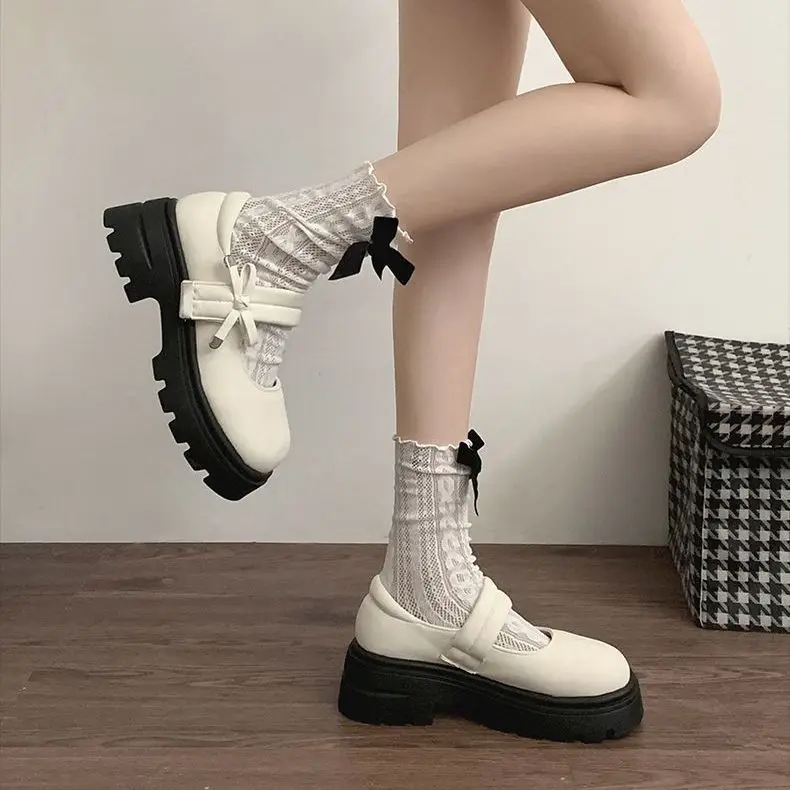 

Туфли Мэри Джейн в стиле Лолиты на толстой подошве в стиле ретро, простые черные женские туфли на высоком каблуке на платформе, милые женские туфли-лодочки JK на среднем каблуке для колледжа