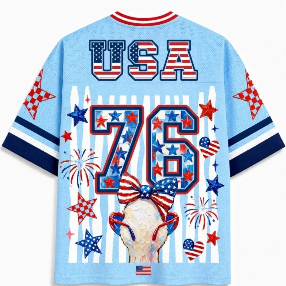 Star Flag Duck Illustration 3 D Print Quick-dry Breathable Sports Men Women Vneck Loose Tshirt Fashionable Y2K Parental Clothing view 2