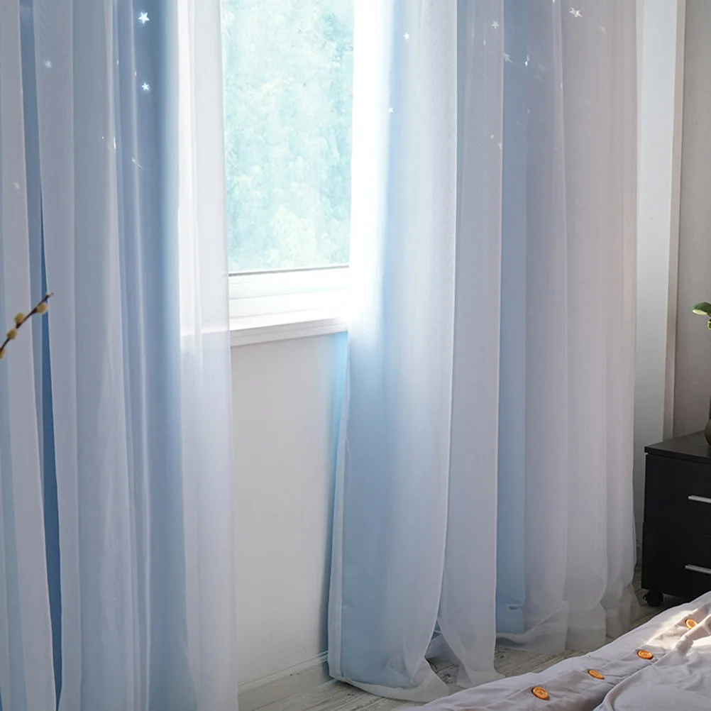 

Double Layer Star Blackout Curtain with Grommets for Bedroom Bathroom Blue Premium Polyester Design Light Blocking
