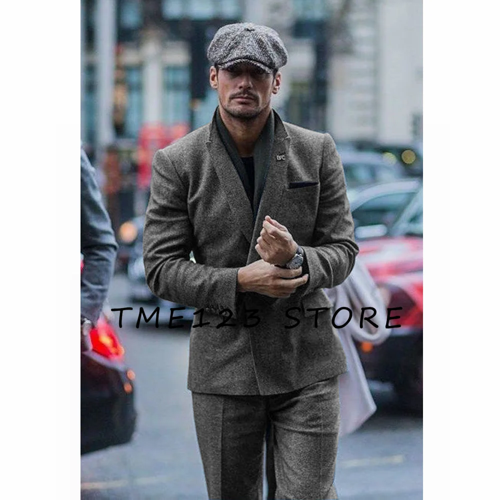 2023 Korean Autumn Dongdaemun Men's Woolen Two-piece Suit Business Casual V-neck Single-breasted French Street Style