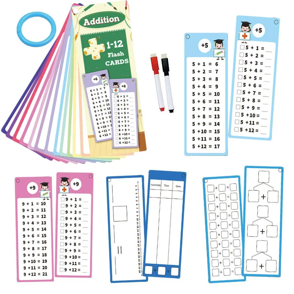 Maths Training Cards Addition Subtraction Multiplication and Division Educational Toys Student Arithmetic with Erasable Pen